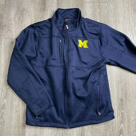 Michigan Wolverines Full Zip Jacket Size Large Blue Genuine Stuff - Picture 1 of 4